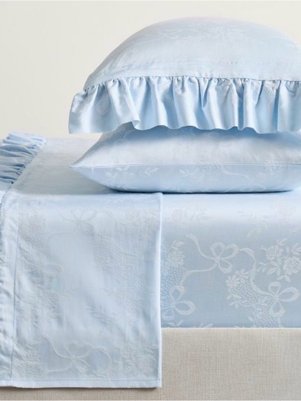 Pottery Barn LoveShackFancy Jacquard Queen Sheet Set Blue New